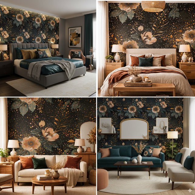 Dotted peach floral on black wallpaper (Creator Uploaded)