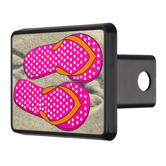 Dotted Pink Flip Flops Trailer Hitch Cover (Left)