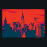 Dotted Red Blue Retro Style Pop Art New York City Poster<br><div class="desc">Red Blue Retro New York City Midtown Old Style Image - Old Vintage Style New York Artworks</div>