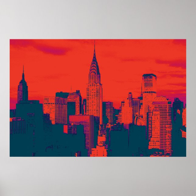 Dotted Red Blue Retro Style Pop Art New York City Poster (Front)