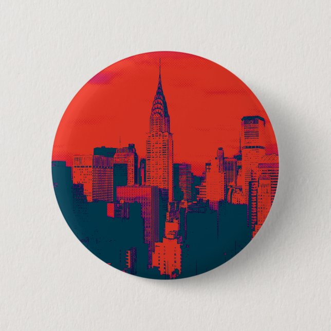 Dotted Red Retro Style Pop Art New York City 2 Inch Round Button (Front)