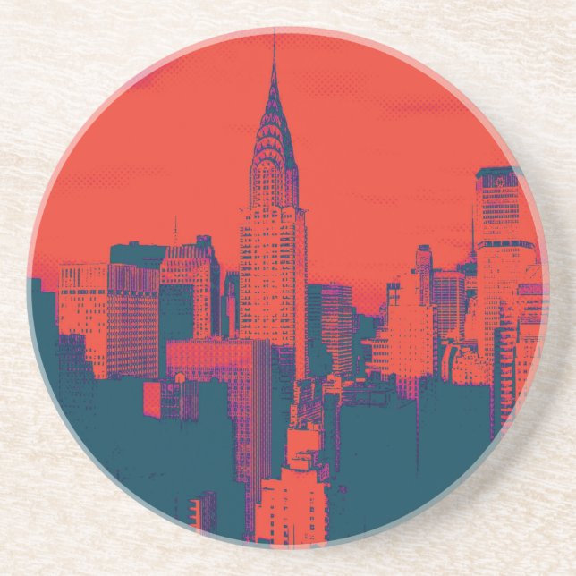 Dotted Red Retro Style Pop Art New York City Coaster (Front)