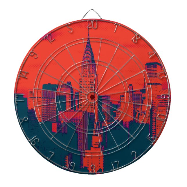 Dotted Red Retro Style Pop Art New York City Dartboard (Front)