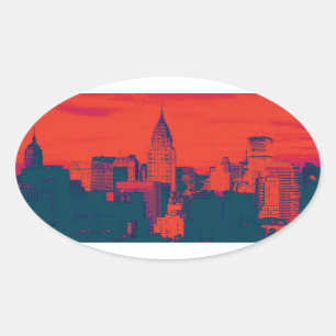 Dotted Red Retro Style Pop Art New York City Oval Sticker