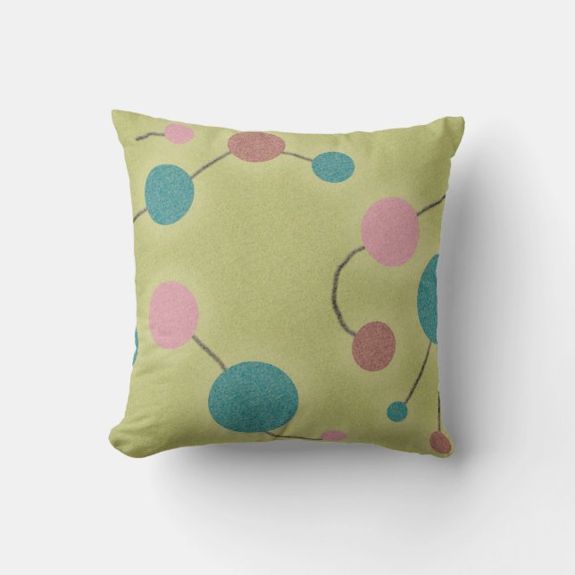 Dotted Retro Universe Green Throw Pillow (Front)