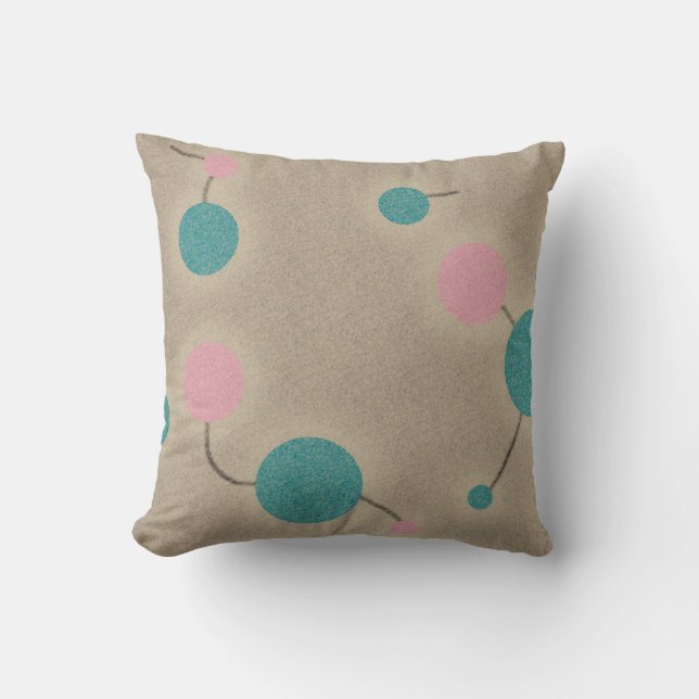 Dotted Retro Universe Grey Throw Pillow (Front)