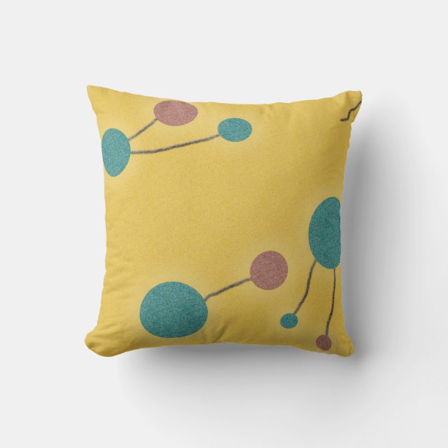 Dotted Retro Universe Yellow Throw Pillow (Front)