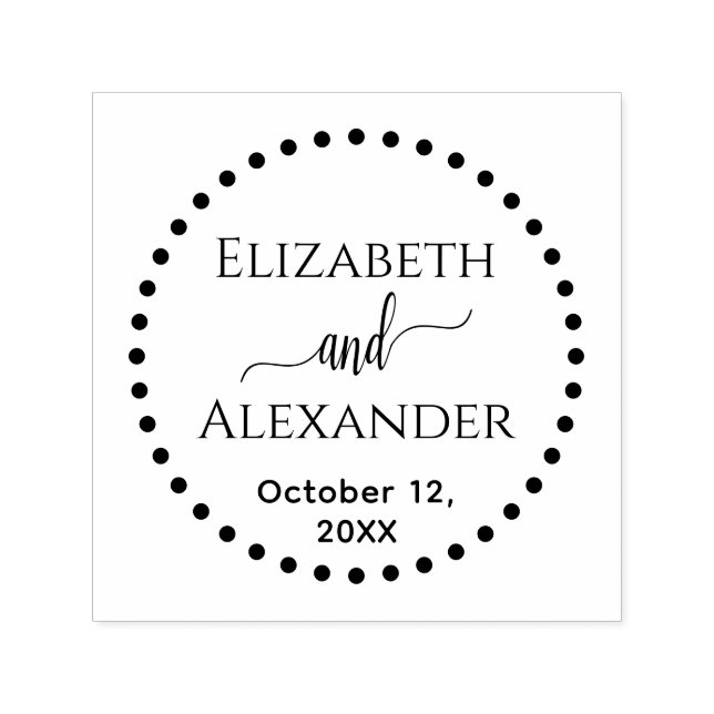 Dotted Round Frame Bride Groom Names Date Wedding Self-inking Stamp (Design)