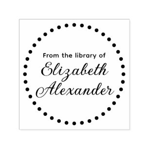 Dotted Round Frame “From the Library of” Book Name Self-inking Stamp