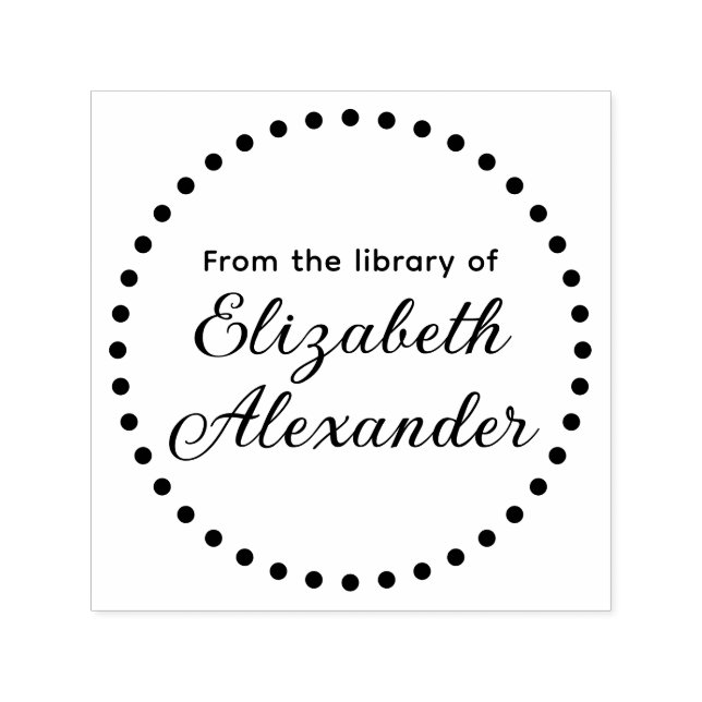 Dotted Round Frame “From the Library of” Book Name Self-inking Stamp (Design)