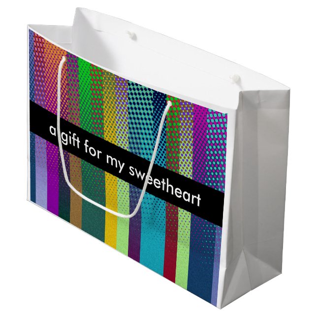 Dotted Stripes Pattern coloured + your ideas Large Gift Bag (Front Angled)
