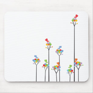 Dotted Trees & Cute Birds Colourful Gift Mousepad