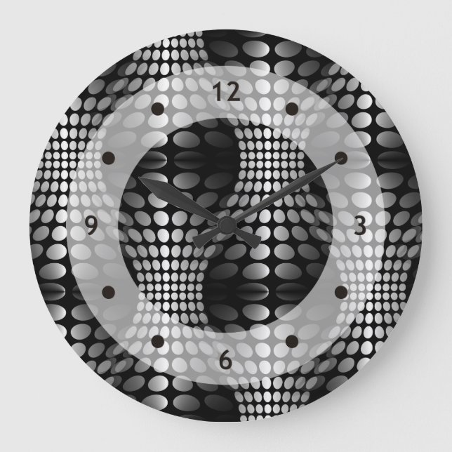 Dotted Waves Wallpaper black & white Large Clock (Front)