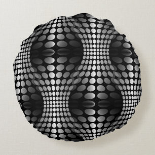 Dotted Waves Wallpaper black & white Round Pillow