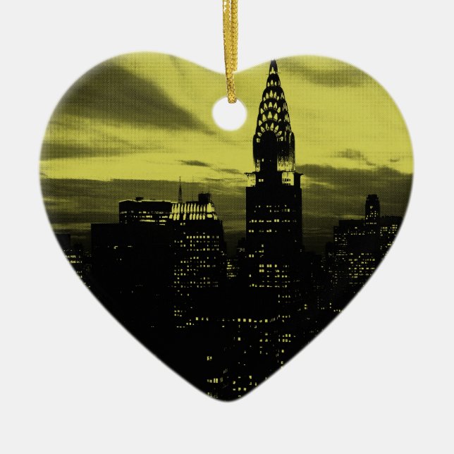 Dotted Yellow Black New York City Ceramic Ornament (Front)