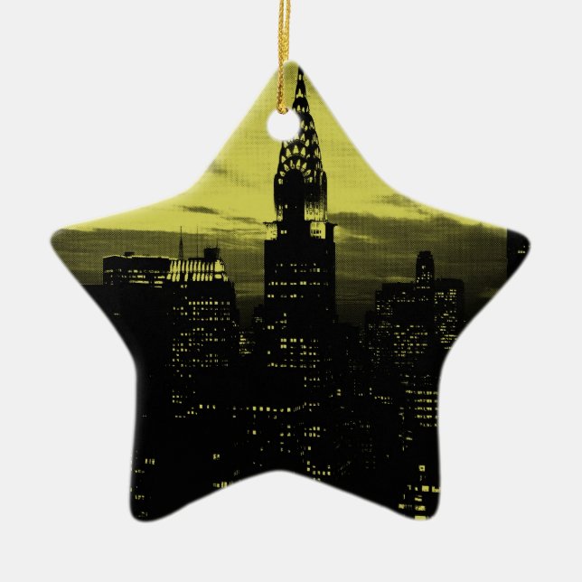 Dotted Yellow Black New York City Ceramic Ornament (Front)
