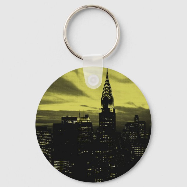 Dotted Yellow Black New York City Keychain (Front)