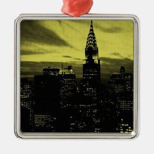 Dotted Yellow Black New York City Metal Ornament