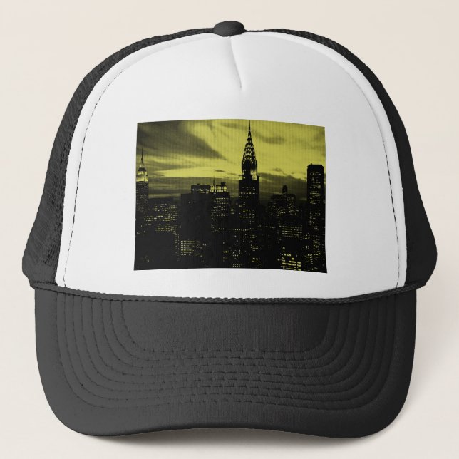 Dotted Yellow Black New York City Trucker Hat (Front)