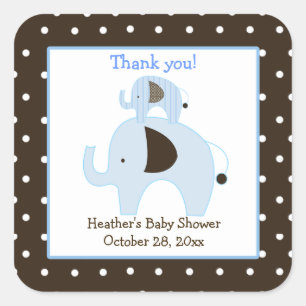 Dottie Elephant (Blue) Square Favour Stickers