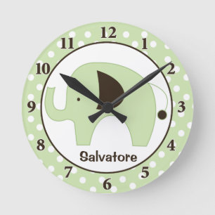 Dottie Elephant Personalized Wall Clock (Green)