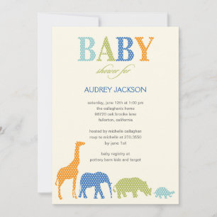 Dotty Animals Baby Shower Invitation - Blue