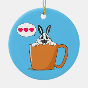 Dotty Bunny say "Hi" Christmas Ceramic Ornament