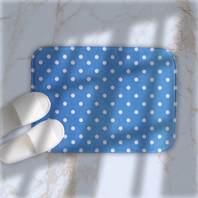 Dotty Delight Blue Bath Mat (A Dotty Delight Blue Bath Mat on the top view.)
