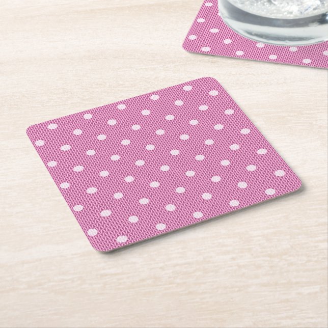 Dotty Delight Pink Square Paper Coaster (Angled)