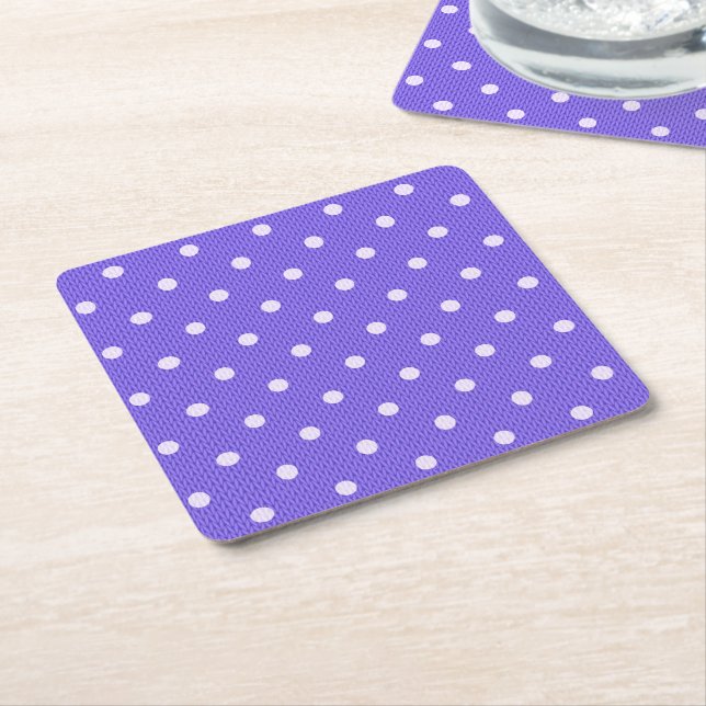 Dotty Delight Purple Square Paper Coaster (Angled)