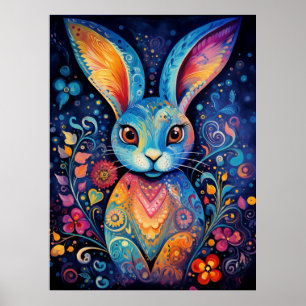 Dotty Delight: Rainbow Doodle Bunny Poster