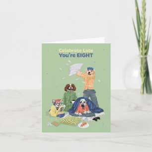 Dotty Dog Age Eight Sleepover Birthday Party Card