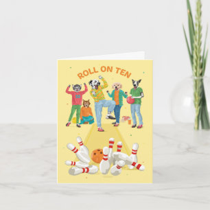 Dotty Dog Roll on Ten Pin Bowling Tenth Birthday Card