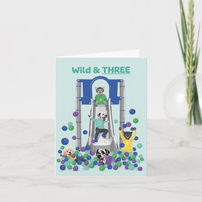 Dotty Dog Wild & Three Soft Play Ball Pit Birthday Card (Front)
