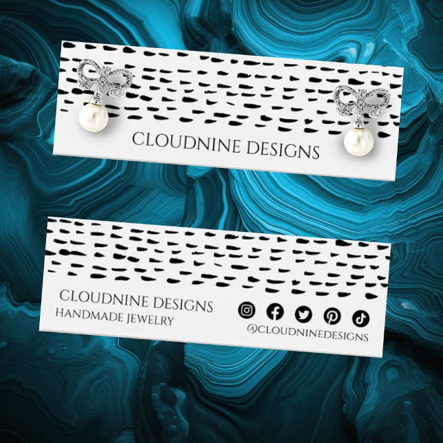 Dotty Earring Necklace Jewellery Mini Display Card (Earring jewelry display cards with a custom inky spot dot design. Social media icons)