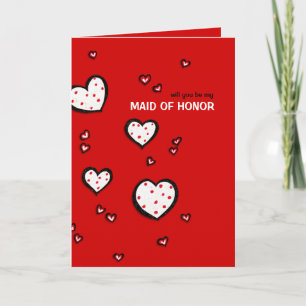 Dotty Hearts red Be My Maid of Honour Invitation