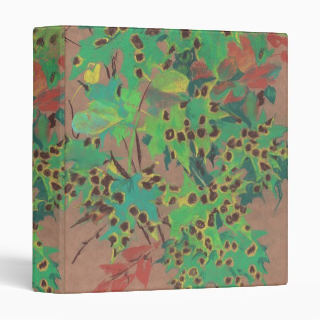 Dotty leaves, autumn floral, green, yellow & brown binder (Front/Spine)