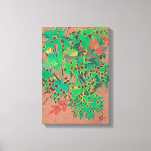 Dotty leaves, autumn floral, green, yellow & brown canvas print