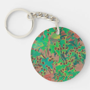 Dotty leaves, autumn floral, green, yellow & brown keychain