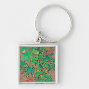 Dotty leaves, autumn floral, green, yellow & brown keychain