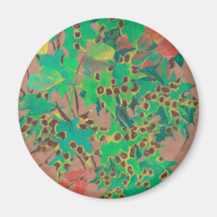 Dotty leaves, autumn floral, green, yellow & brown magnet