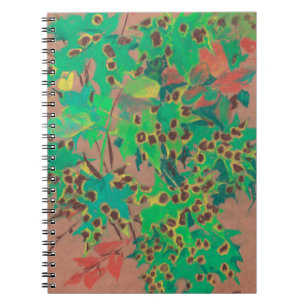 Dotty leaves, autumn floral, green, yellow & brown notebook