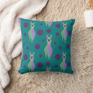 Dotty Llama on Teal Throw Pillow