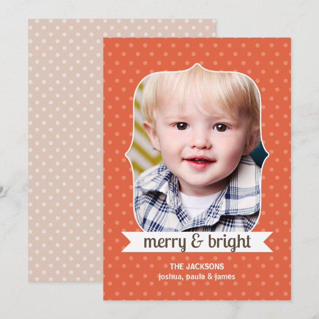 Dotty over Christmas Tangerine Photo Holiday Card (Front/Back)