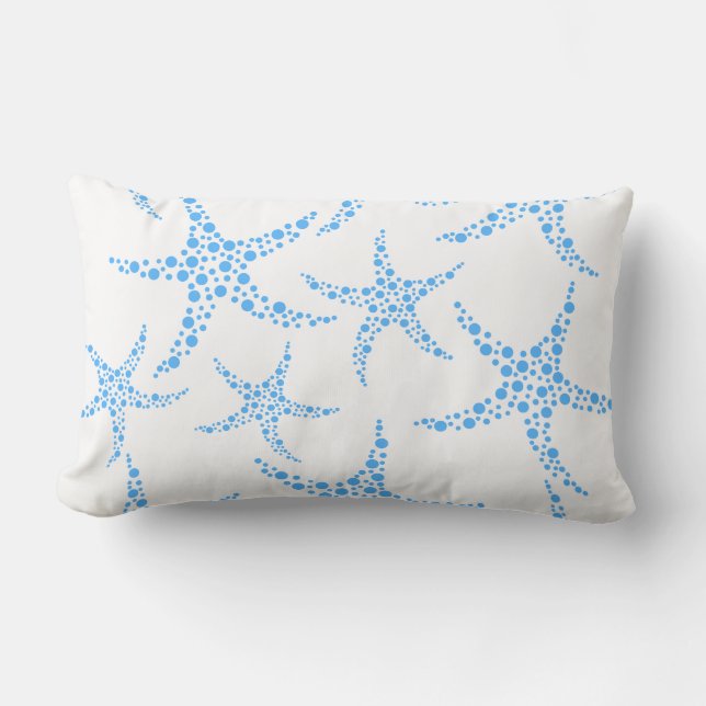 Dotty Starfish Pattern in Blue and White. Lumbar Pillow (Front)