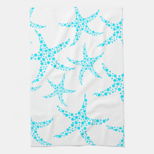 Dotty Starfish Pattern in Turquoise and White. Kitchen Towel