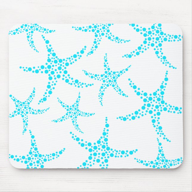 Dotty Starfish Pattern in Turquoise and White. Mouse Pad (Front)