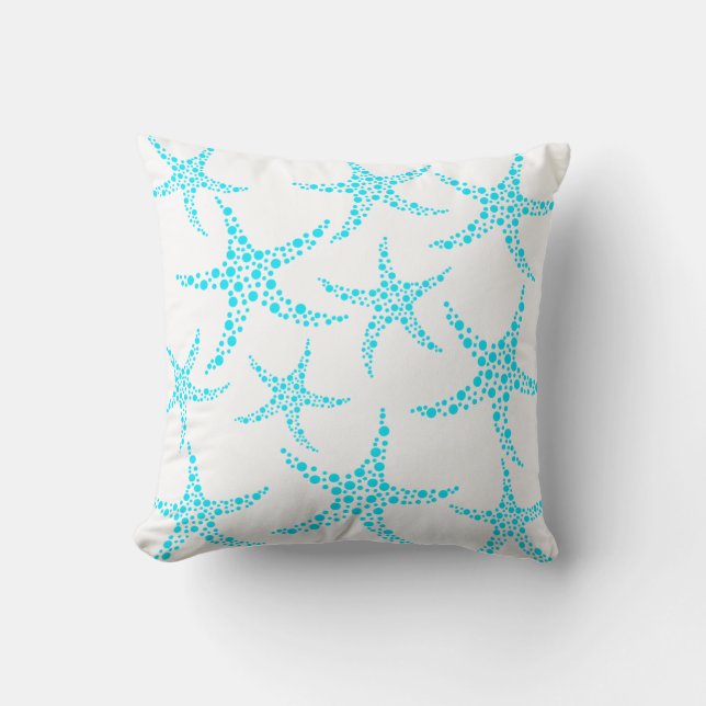 Dotty Starfish Pattern in Turquoise and White. Throw Pillow (Front)