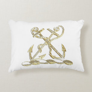 Double Anchor Heraldic Crest Emblem Faux Gold Accent Pillow