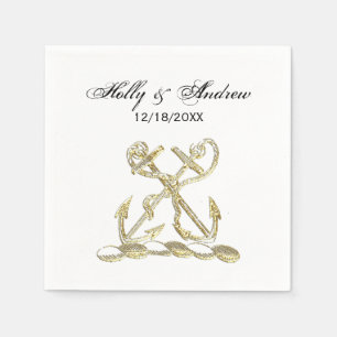 Double Anchor Heraldic Crest Emblem Faux Gold Napkin